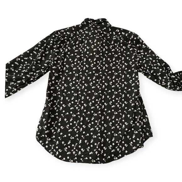Nili Lotan Libby Floral-print Button-down Shirt In Ivory/black Floral, Size L - Picture 8 of 14